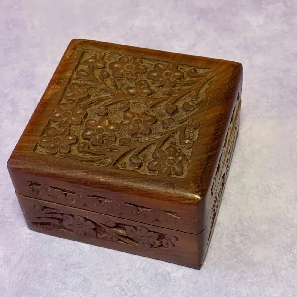 Wooden Floral Carved Box Cottagecore